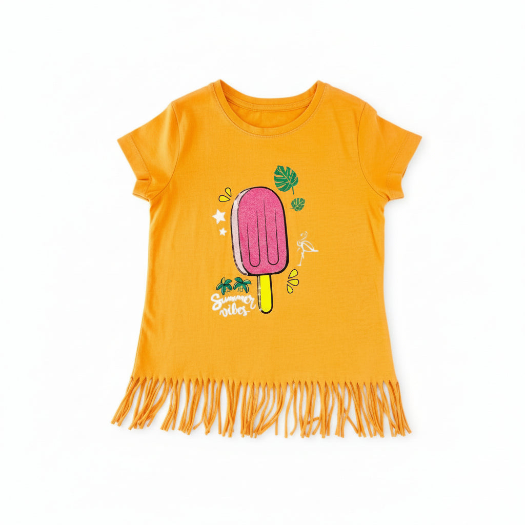 T-shirt à franges Fille - Orange image 0