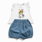 Ensemble (T-shirt+ short) Fille - Blanc/Bleu image 0