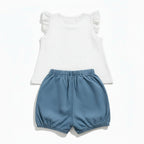 Ensemble (T-shirt+ short) Fille - Blanc/Bleu image 2