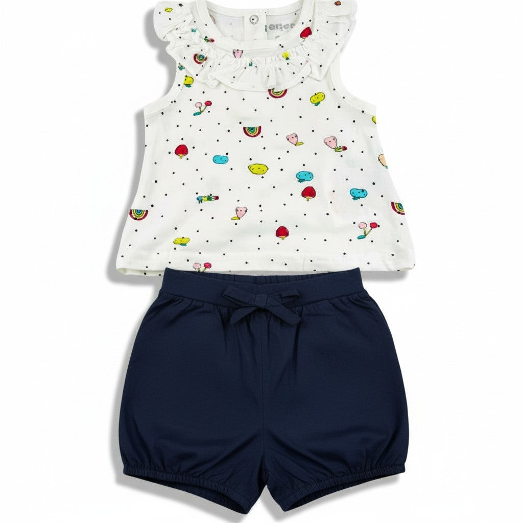 Ensemble haut+Short Fille - Blanc/bleu image 0