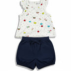 Ensemble haut+Short Fille - Blanc/bleu image 0
