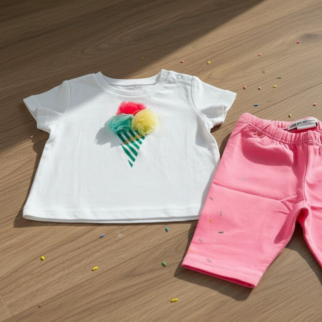 Ensemble t-shirt + short Fille - Blanc/Rose image 2