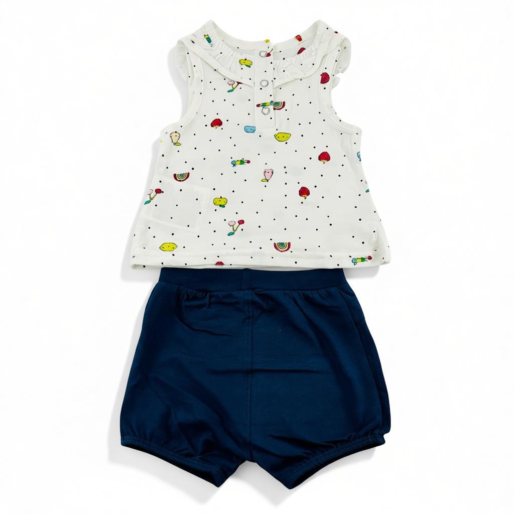 Ensemble haut+Short Fille - Blanc/bleu image 2