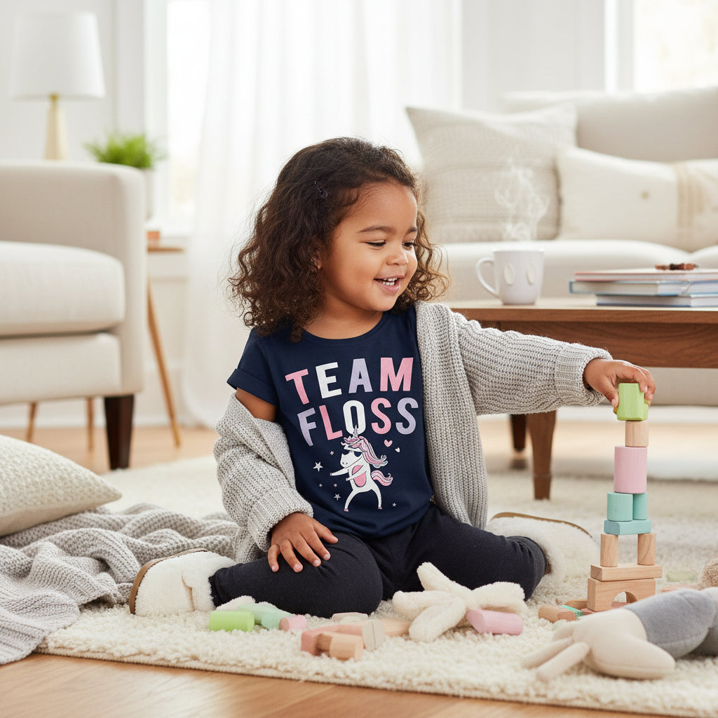 T-shirt Fille - Bleu/Rose image 0