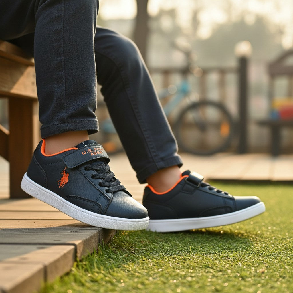 Baskets US POLO Garçon - Noir /orange