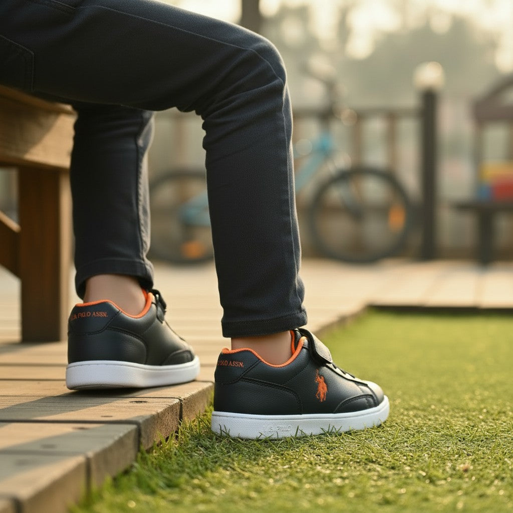 Baskets US POLO Garçon - Noir /orange