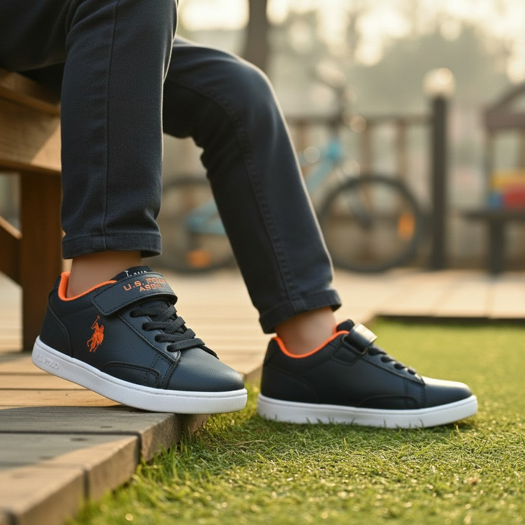 Baskets US POLO Garçon - Noir /orange