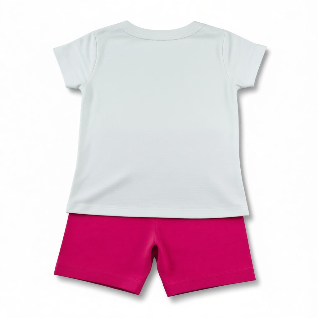 Ensemble (T-shirt + short) Fille - Blanc/Rose image 1