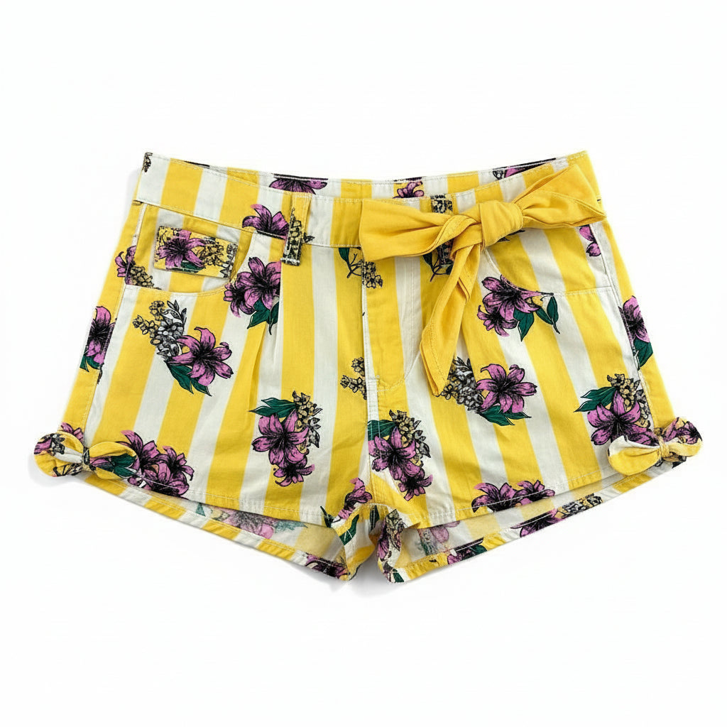 Short fleurs rayés Fille - Jaune image 0