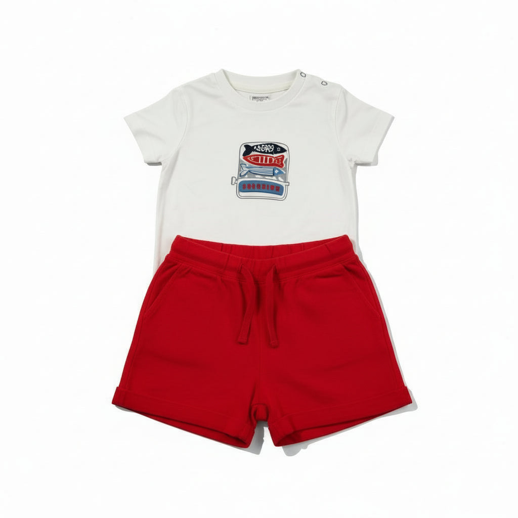 Ensemble (T-shirt + short) Garçon - Blanc/Rouge image 1