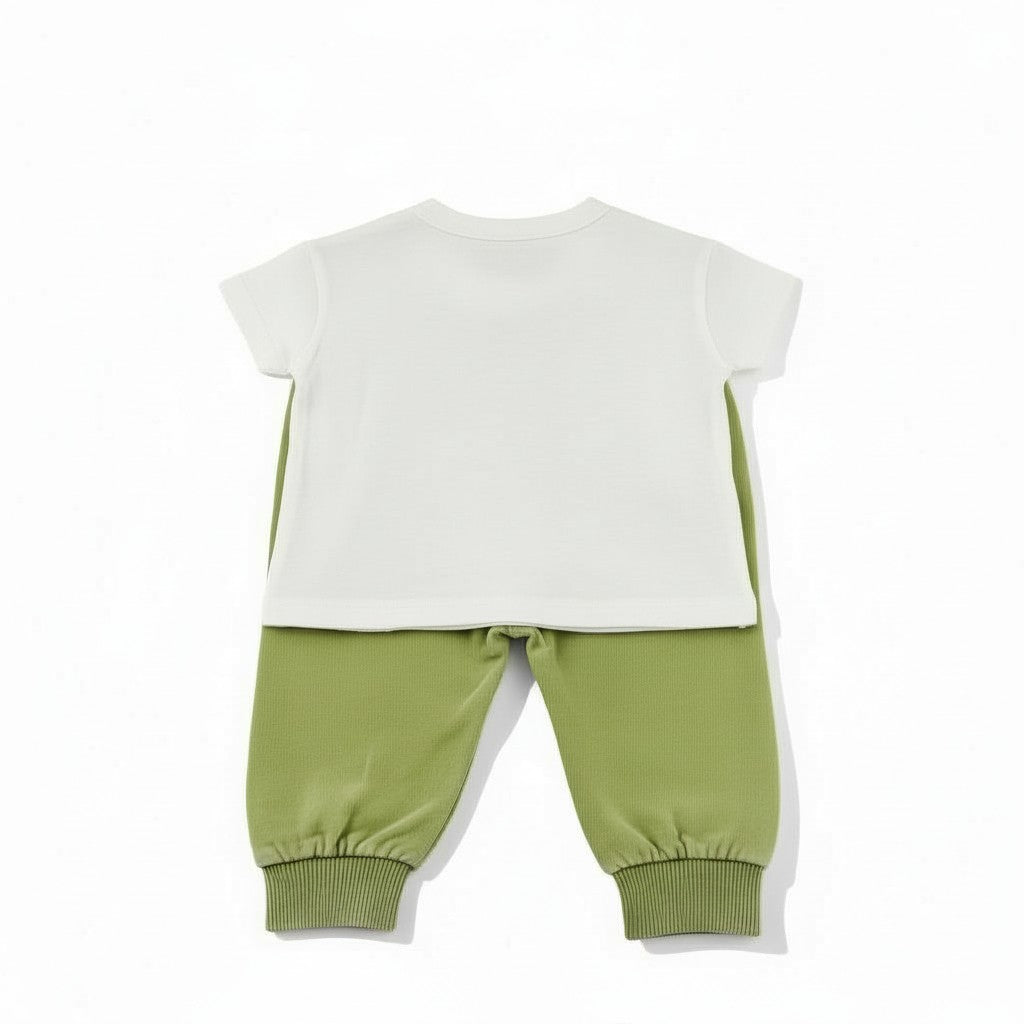 Ensemble t-shirt + jogging Garçon - Beige/Vert image 2