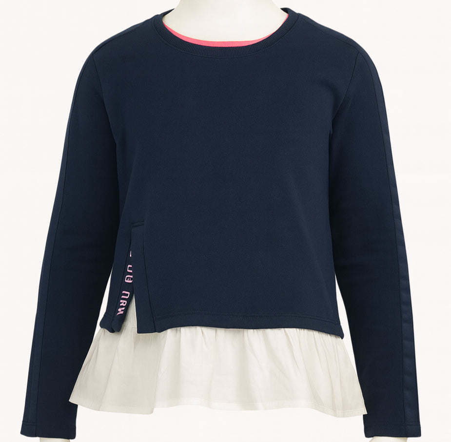 Sweat col rond Fille - Bleu/Blanc image 0